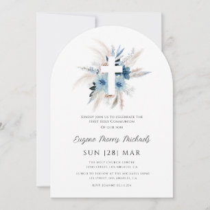 Invitación hierba de pampas moderna azul polvoriento primera 