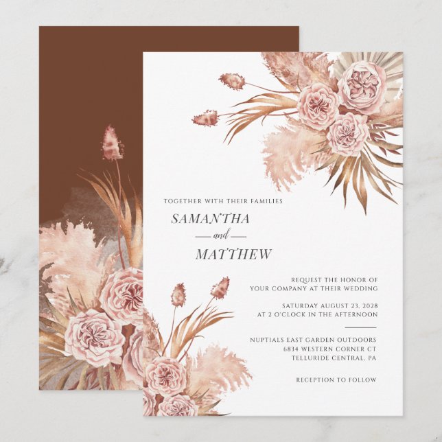 Invitación Hierba de Pampas Moderna Botánico Acuarela (Anverso / Reverso)