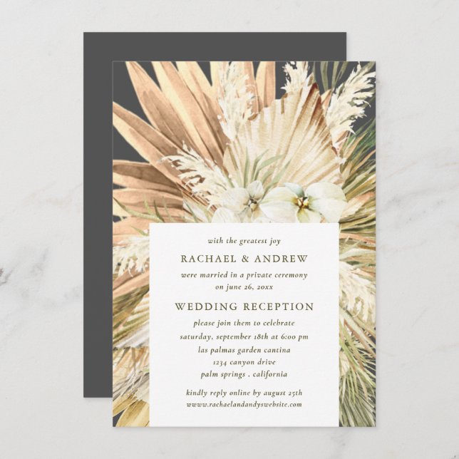 Invitación Hierba de Pampas Recepción Boho Post Boda Solament (Anverso / Reverso)