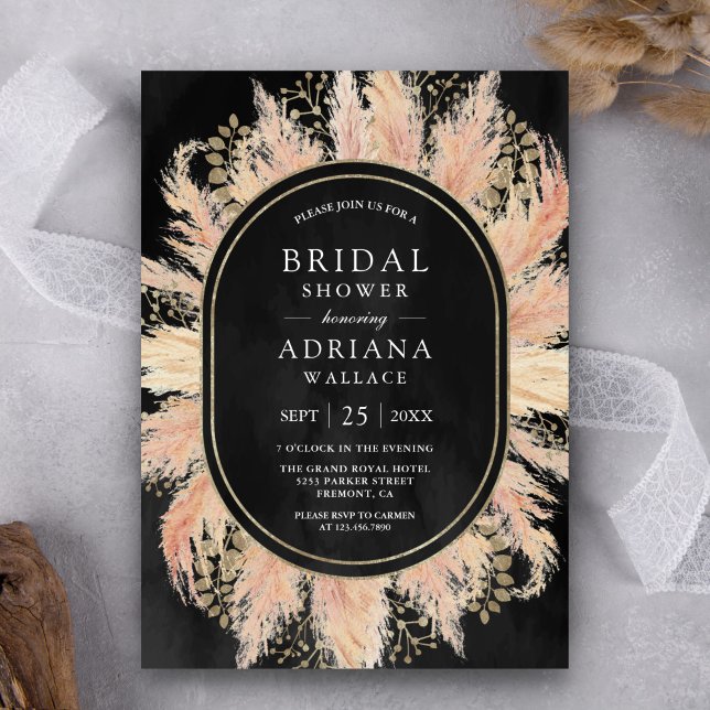 Invitación Hierba de Pampas Seca Boho Oval Negra Despedida de (Subido por el creador)