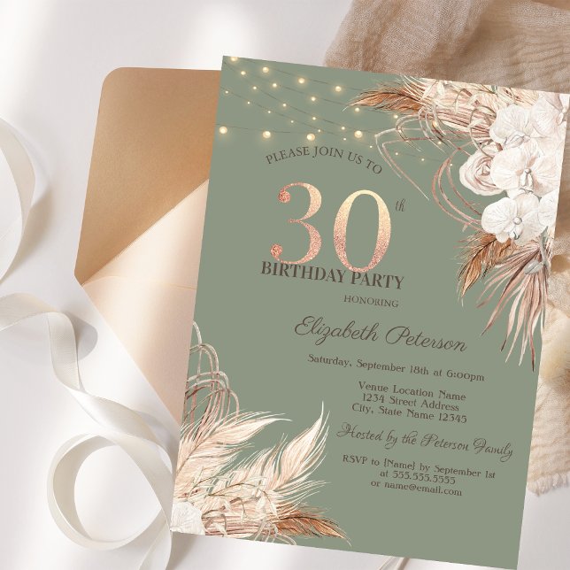 Invitación Hierba de Pampas Verde Salvia Cumpleaños 30 (Subido por el creador)