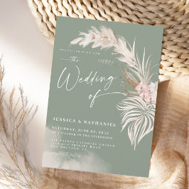 Invitación Hierba Moderna de las Pampas Verde Salvia Floral B