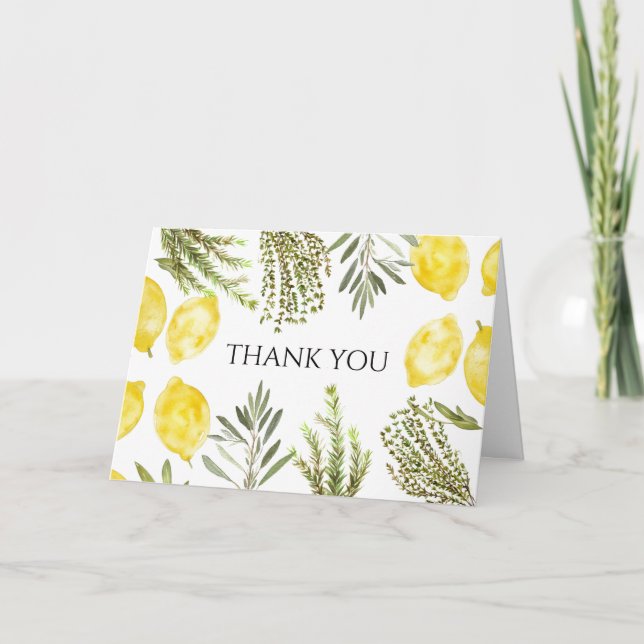 Invitación Hierbas botánicas Lemons acuarela Gracias (Anverso)