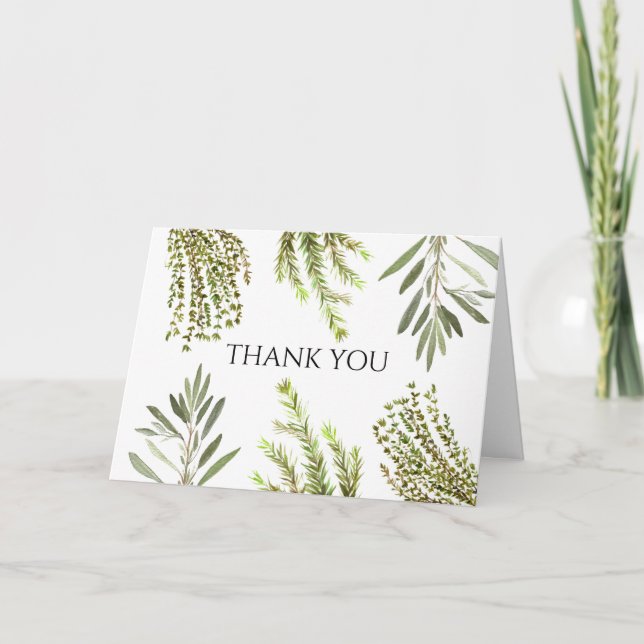 Invitación Hierbas botánicas Rosemary Watercolor Gracias (Anverso)