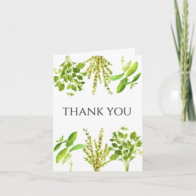 Invitación Hierbas botánicas Thyme Mint Watercolor Gracias (Anverso)