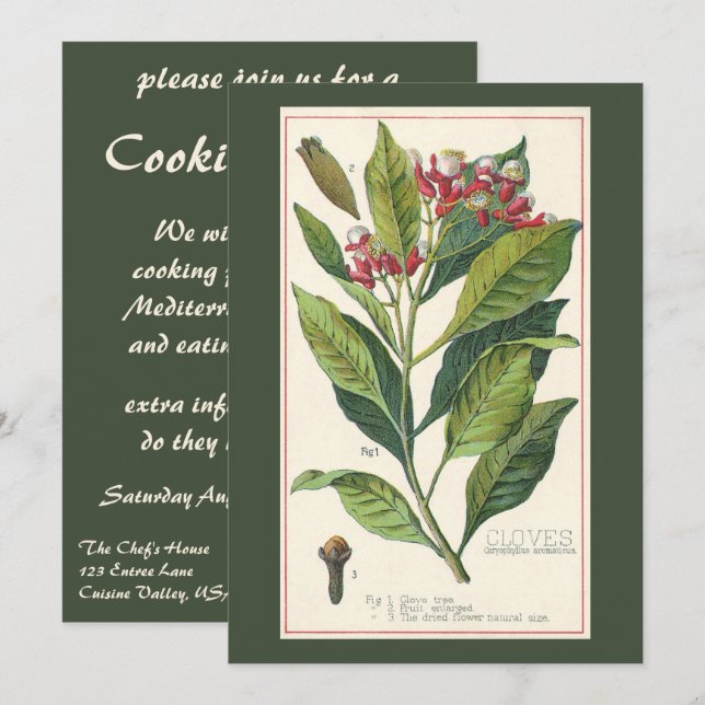 Invitación Hierbas Especias Comestibles Antiguas, Clavos de O (Anverso / Reverso)