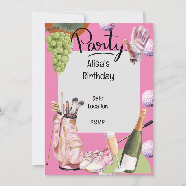 Invitación Hierro de golf con pelota por todas partes sobre r (Anverso)