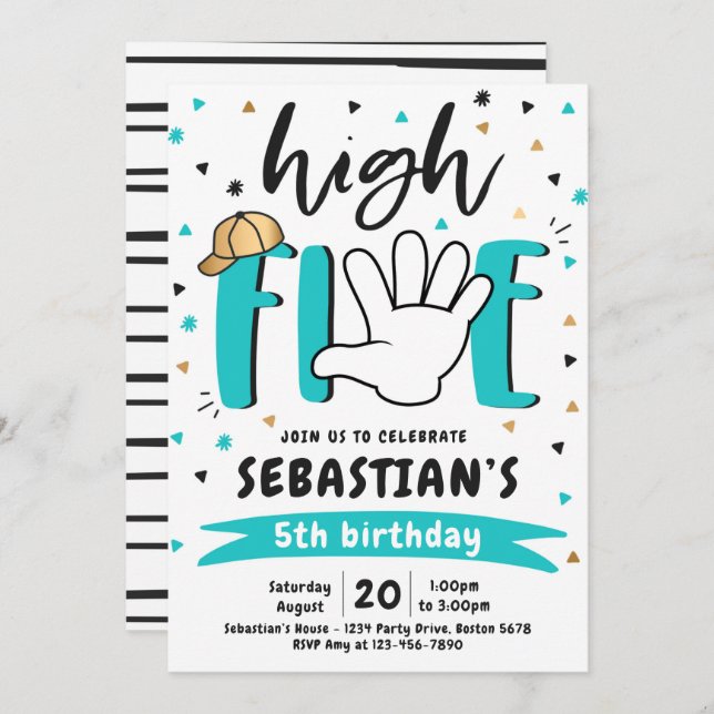 Invitación High Five Birthday Hi Five Five Birthday Party (Anverso / Reverso)
