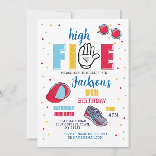 Invitación High Five Birthday Sunglass 5Summer Boys (Anverso)