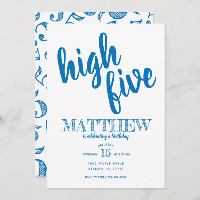 Invitación High Five Fifth Birday Invitation Blue (Anverso / Reverso)
