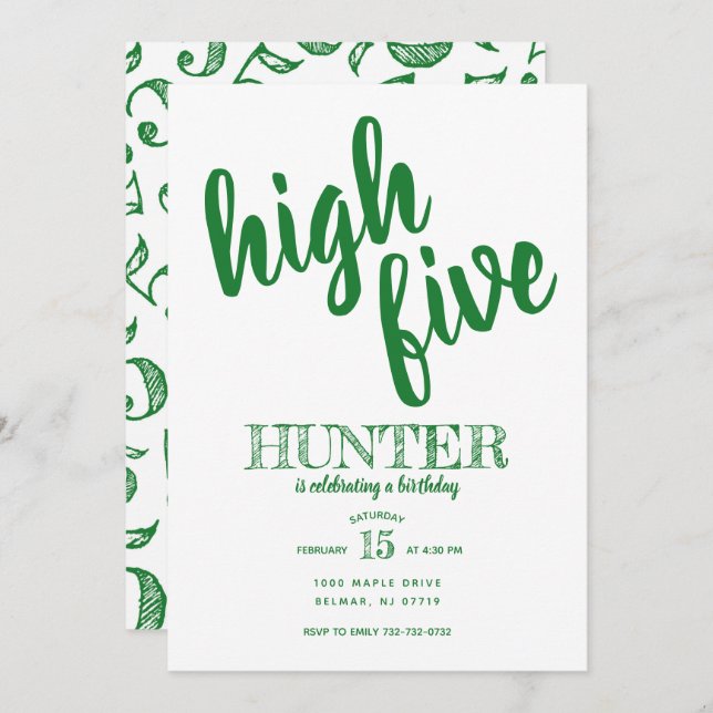 Invitación High Five Fifth Birday Invitation Green (Anverso / Reverso)