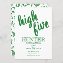 High Five Fifth Birday Invitation Green