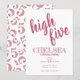 Invitación High Five Fifth Birday Invitation Pink
