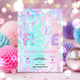 Invitación High Five Pastel Neon Glow Fiesta de Cumpleaños 5