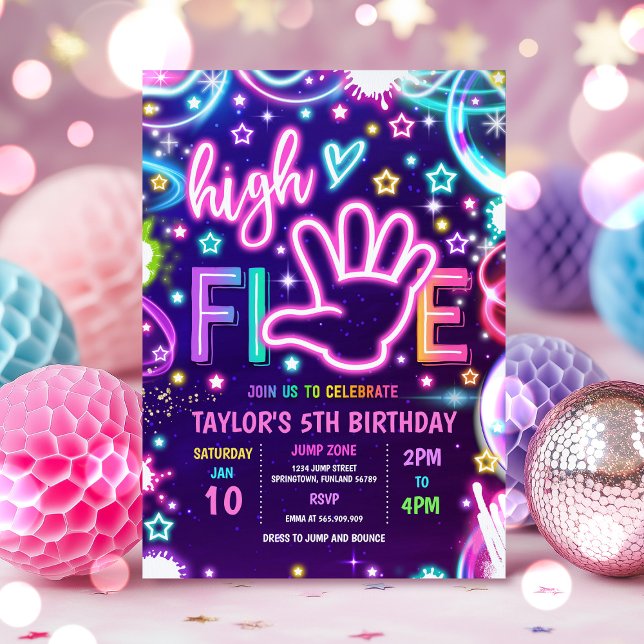Invitación High Five Pastel Neon Glow Fiesta de Cumpleaños 5 (Subido por el creador)