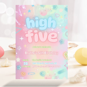 Invitación High Five Pastel Neon Glow Fiesta de Cumpleaños 5