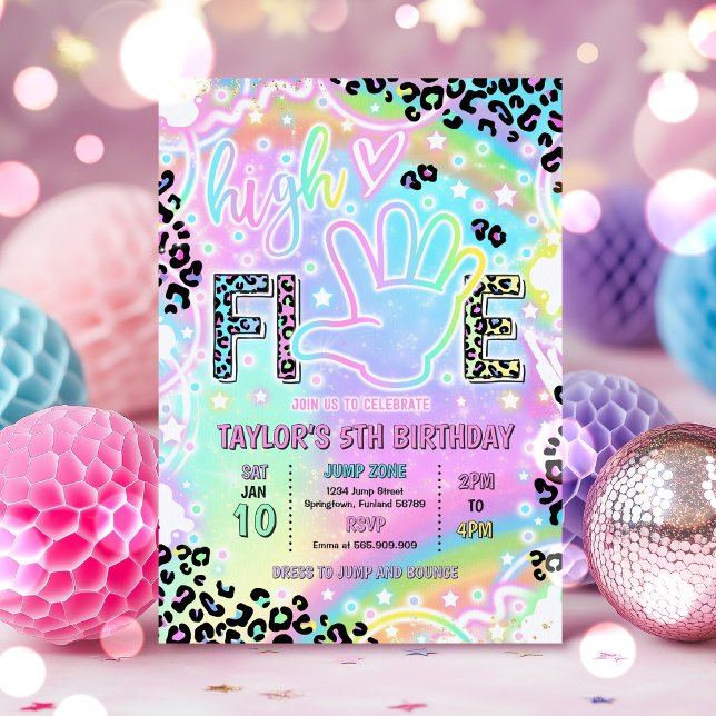 Invitación High Five Rainbow Leopard Print 5th Birthday Party (Subido por el creador)