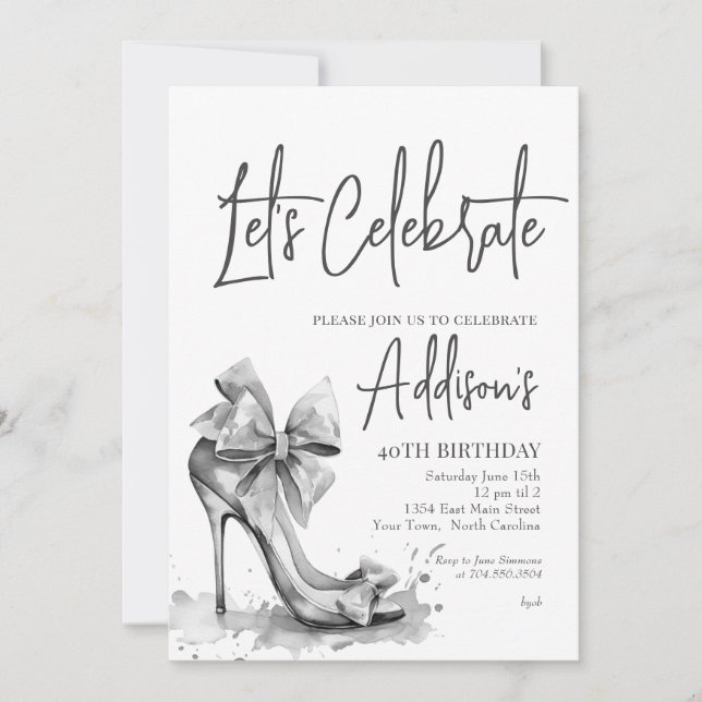 Invitación High Heel black bow 40th Birthday Party Invitation (Anverso)