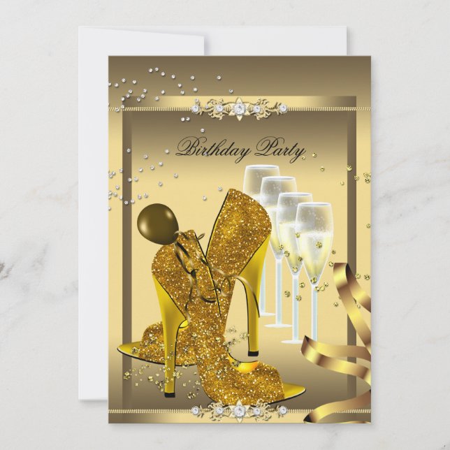 Invitación High Heel Shoes Champagne Fiesta de cumpleaños de  (Anverso)