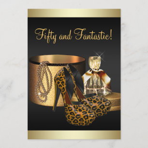 Invitación High Heel Shoes Leopard Gold Mujeres Cumpleaños