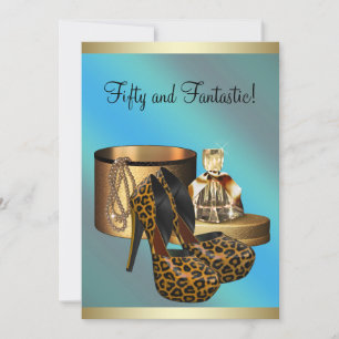 Invitación High Heel Shoes Leopard Gold Womans 50 cumpleaños