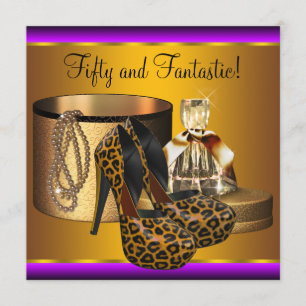 Invitación High Heel Shoes Leopard Gold Womans 50 cumpleaños