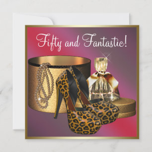 Invitación High Heel Shoes Leopard Gold Womans 50 cumpleaños