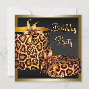 Invitación High Heel Shoes Leopard Gold Womans 50 cumpleaños