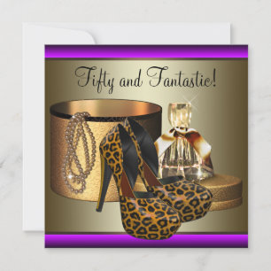 Invitación High Heel Shoes Leopard Gold Womans 50 cumpleaños