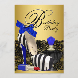 Invitación High Heel Shoes Royal Blue and Gold Birday Party