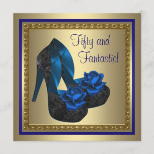 Invitación High Heel Shoes Royal Blue Gold Birday Party