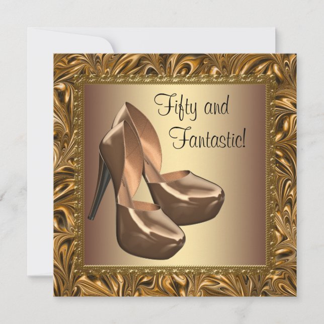 Invitación High Heel Shoes Womans Gold Fiesta 50 de cumpleaño (Anverso)
