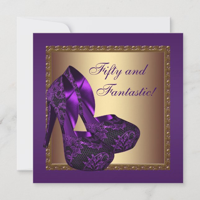 Invitación High Heel Shoes Womans Purple 50 cumpleaños fiesta (Anverso)