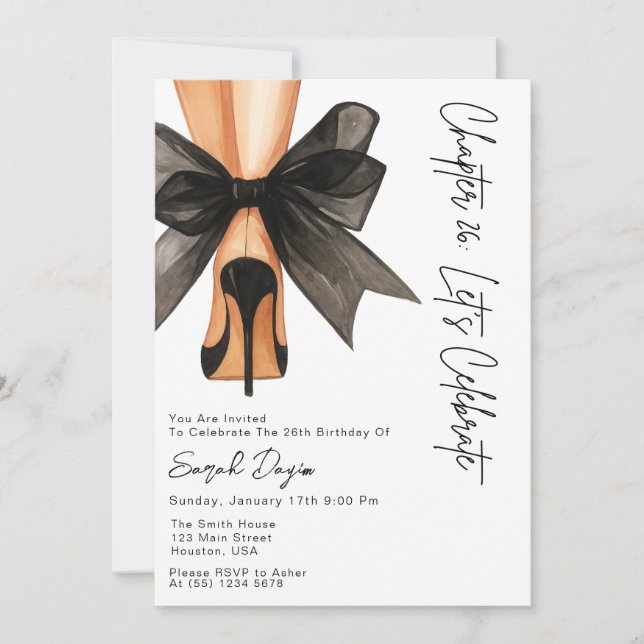Invitación High Heels Black Bow 26th Birthday Party Photo (Anverso)