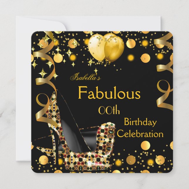 Invitación High Heels Gold Globons Fiesta de cumpleaños (Anverso)