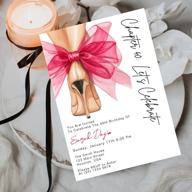 Invitación High Heels Pink Bow Forty 40th Birthday Party  (Subido por el creador)