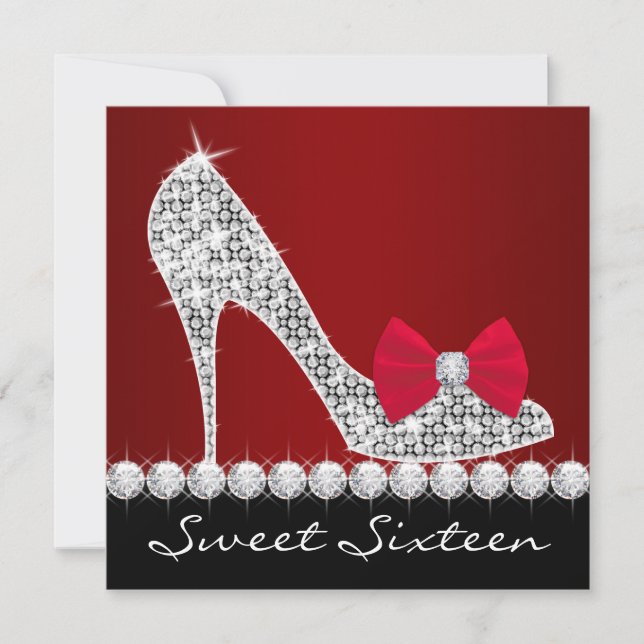 Invitación High Heels Red Black Sweet Dieciséis Fiesta de Cum (Anverso)