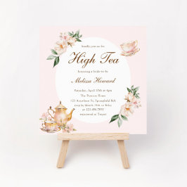 Invitación High Tea Pastel Pink Gold Bridal Shower