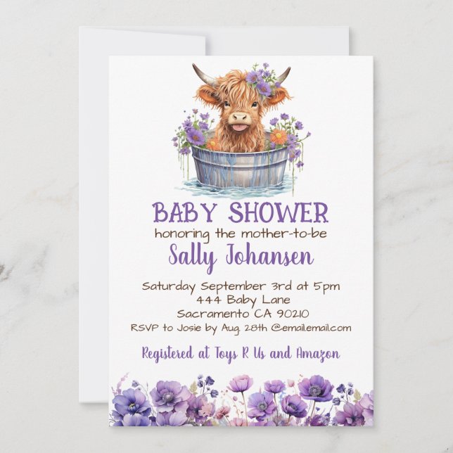 Invitación Highland Cow Baby Shower (Anverso)