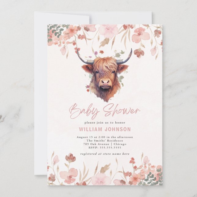 Invitación Highland Cow Baby Shower (Anverso)