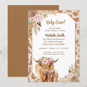 Invitación Highland Cow Boho Floral Brown Baby Shower