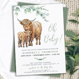 Invitación Highland Cow Boho Greenery Sage Baby Shower