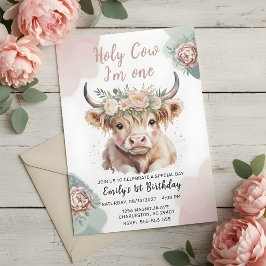 Invitación Highland Cow Boho Watercolor First Birthday