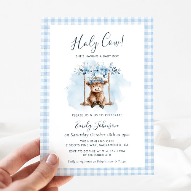 Invitación Highland Cow Boy Baby Shower Invitation (Subido por el creador)