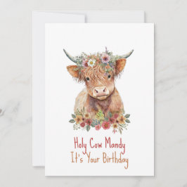 Invitación Highland Cow Cute Floral Birday