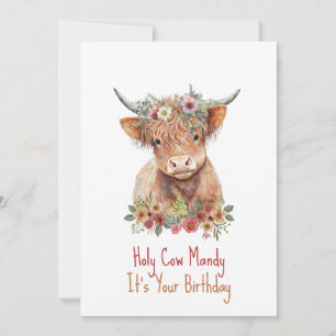 Invitación Highland Cow Cute Floral Birday