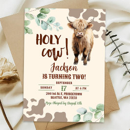 Invitación Highland Cow Farm Greenery Boy Cumpleaños