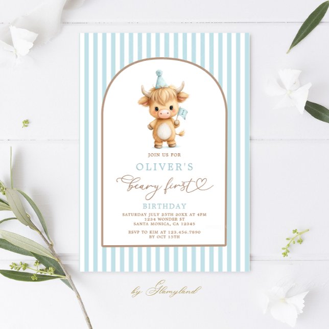 Invitación Highland Cow First Birthday Boy Invitation (Subido por el creador)