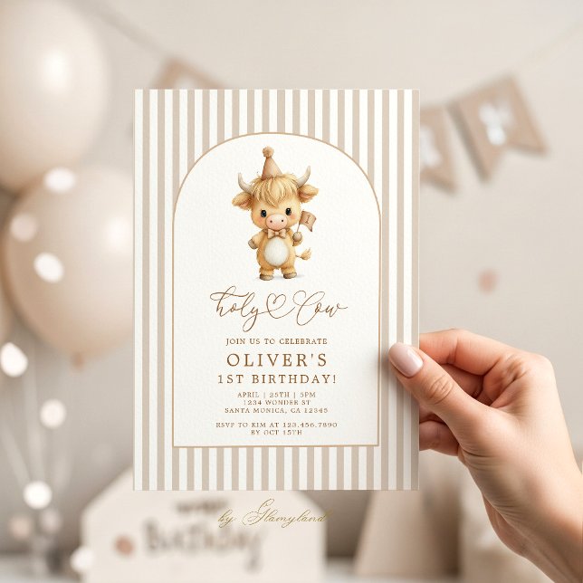 Invitación Highland Cow First Birthday Neutral (Subido por el creador)