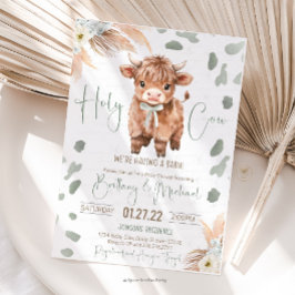 Invitación Highland Cow Holy Cow baby shower green Invitation